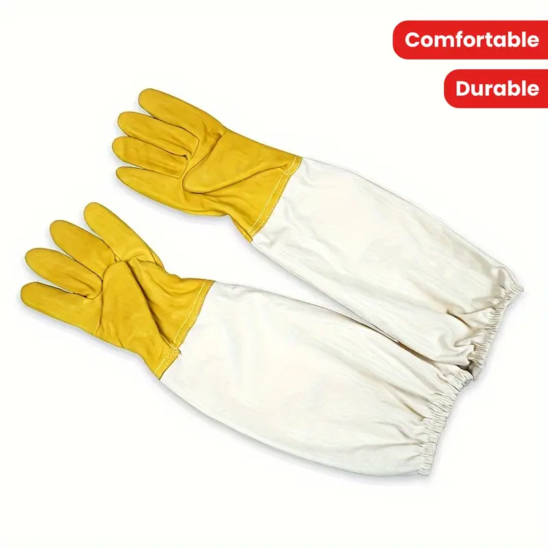 Guantes para apicultor amarillo y blanco - Image 3