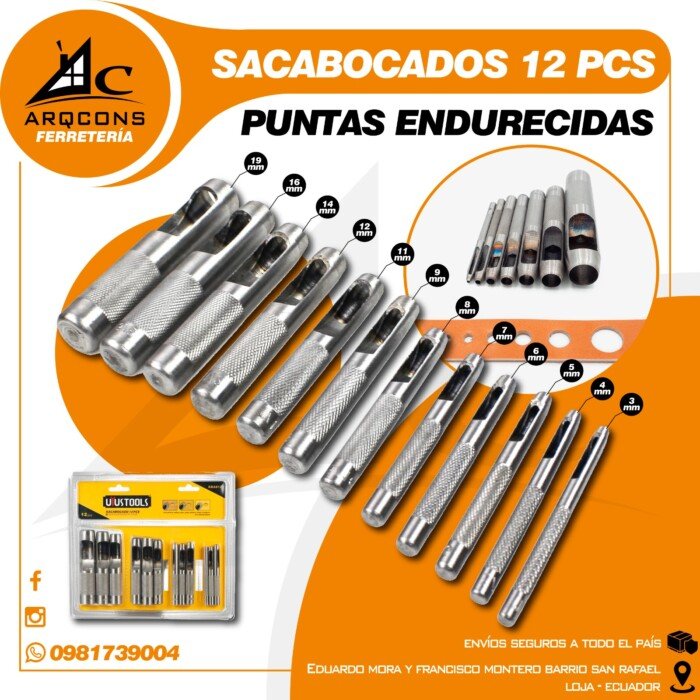 SACABOCADOS 12 PCS PUNTAS ENDURECIDAS